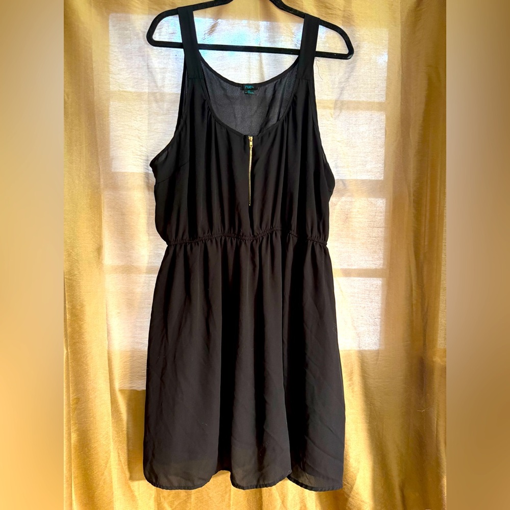 Rue+ 3X Black Zip Front Mini Dress – Sleeveless & Flowy